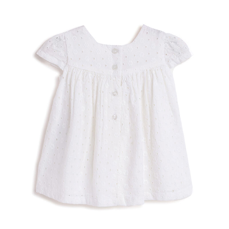 Girls White Schiffli Short Sleeve Dress image number 1